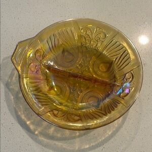 Fenton Gold Glass Art Bowl with Floral Motifs
